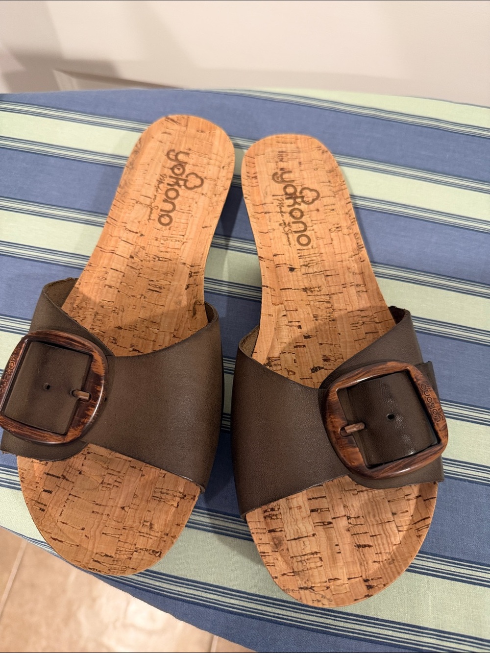 Yokono Women’s Olive Green Cork Slide Sandals with Buckle